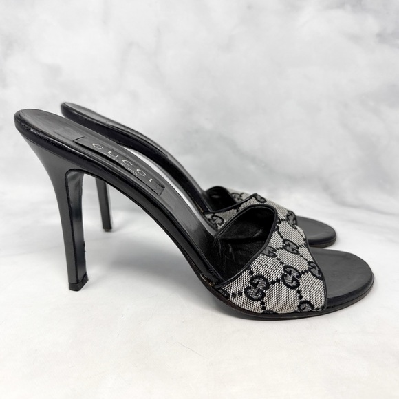 Gucci Shoes - GUCCI Vintage 90s Y2K Monogram GG Leather Minimalist Slide Mule Sandal Heels 9.5
